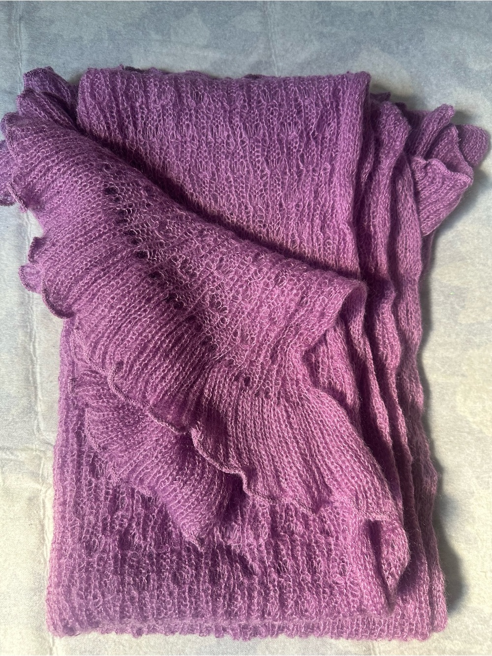 Soft Knit Ruffled Scarf in Lavender Purple - Women Accessories